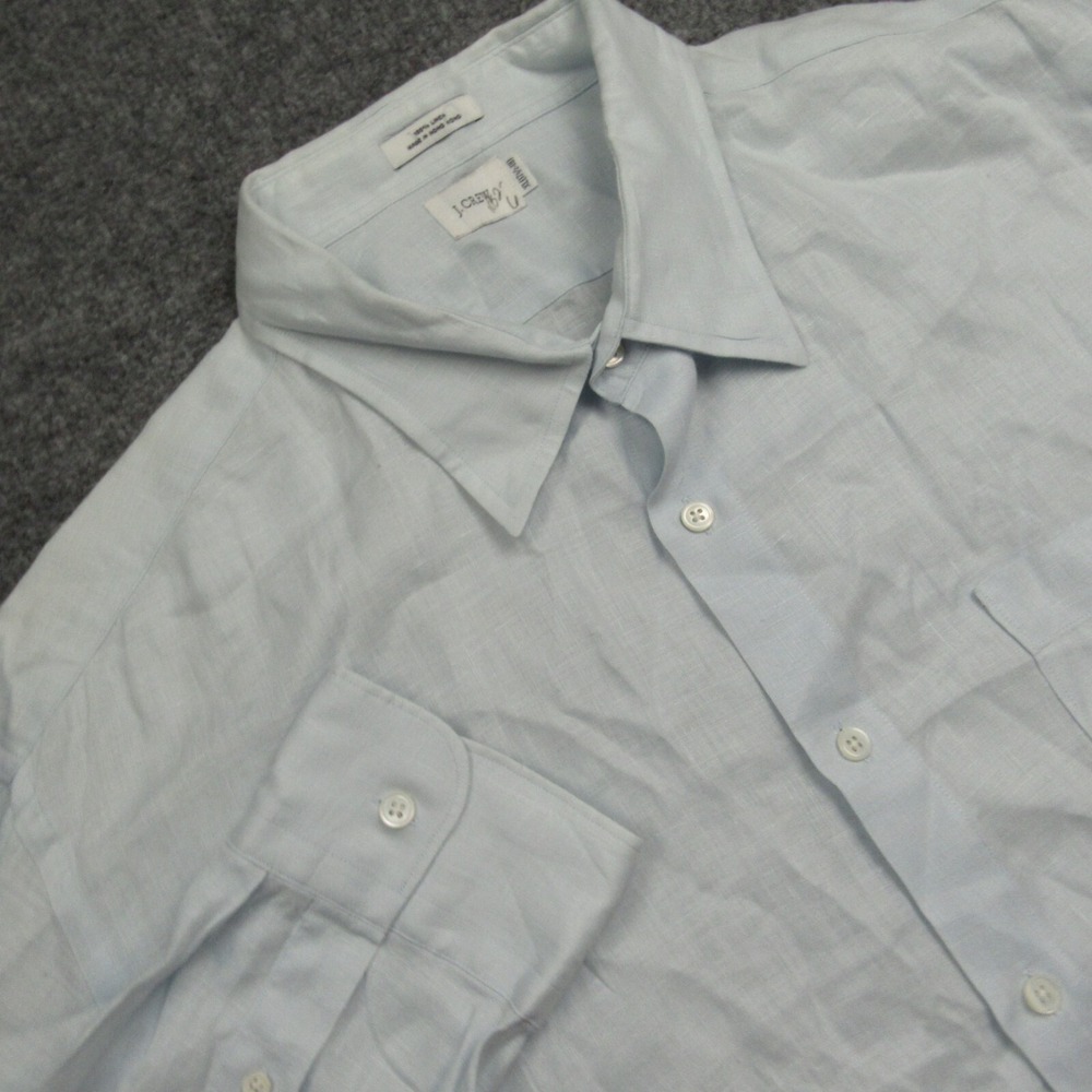 Vintage J Crew Shirt Mens Extra Large 17.5 18 Light Blue Solid Linen Relaxed Fit - Picture 1 of 10